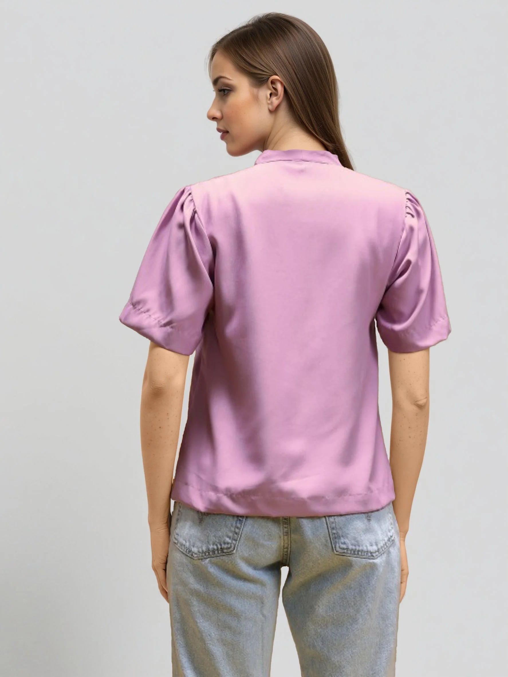 Rosah Women Pink V-Neck Dyed Smart Casual Top-RSTPPDSTDY-02