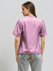 Rosah Women Pink V-Neck Dyed Smart Casual Top-RSTPPDSTDY-02