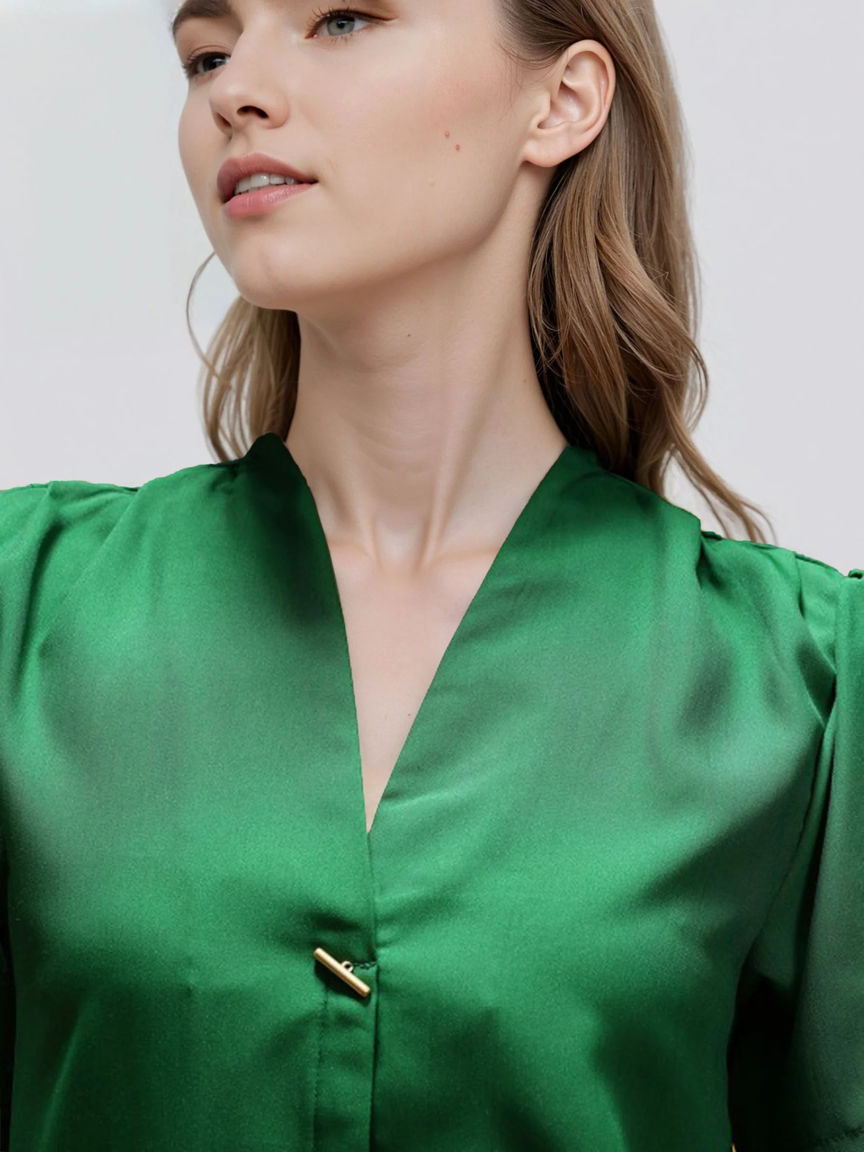 Rosah Women Green V-Neck Dyed Smart Casual Top-RSTPPDSTDY-03