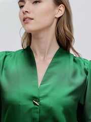 Rosah Women Green V-Neck Dyed Smart Casual Top-RSTPPDSTDY-03