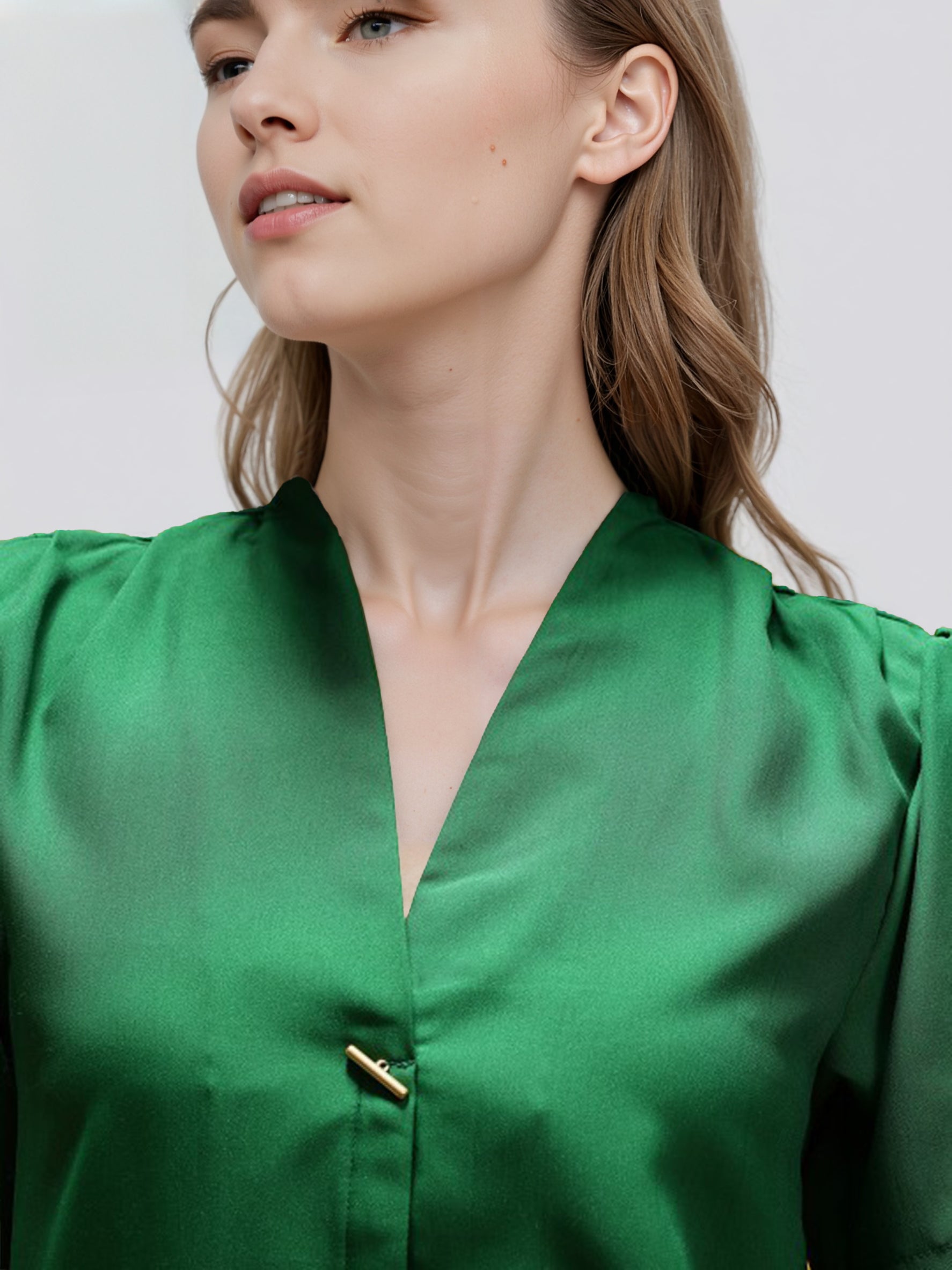 Rosah Women Green V-Neck Dyed Smart Casual Top-RSTPPDSTDY-03