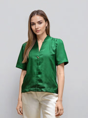 Rosah Women Green V-Neck Dyed Smart Casual Top-RSTPPDSTDY-03
