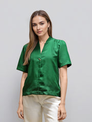 Rosah Women Green V-Neck Dyed Smart Casual Top-RSTPPDSTDY-03