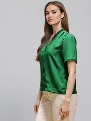 Rosah Women Green V-Neck Dyed Smart Casual Top-RSTPPDSTDY-03