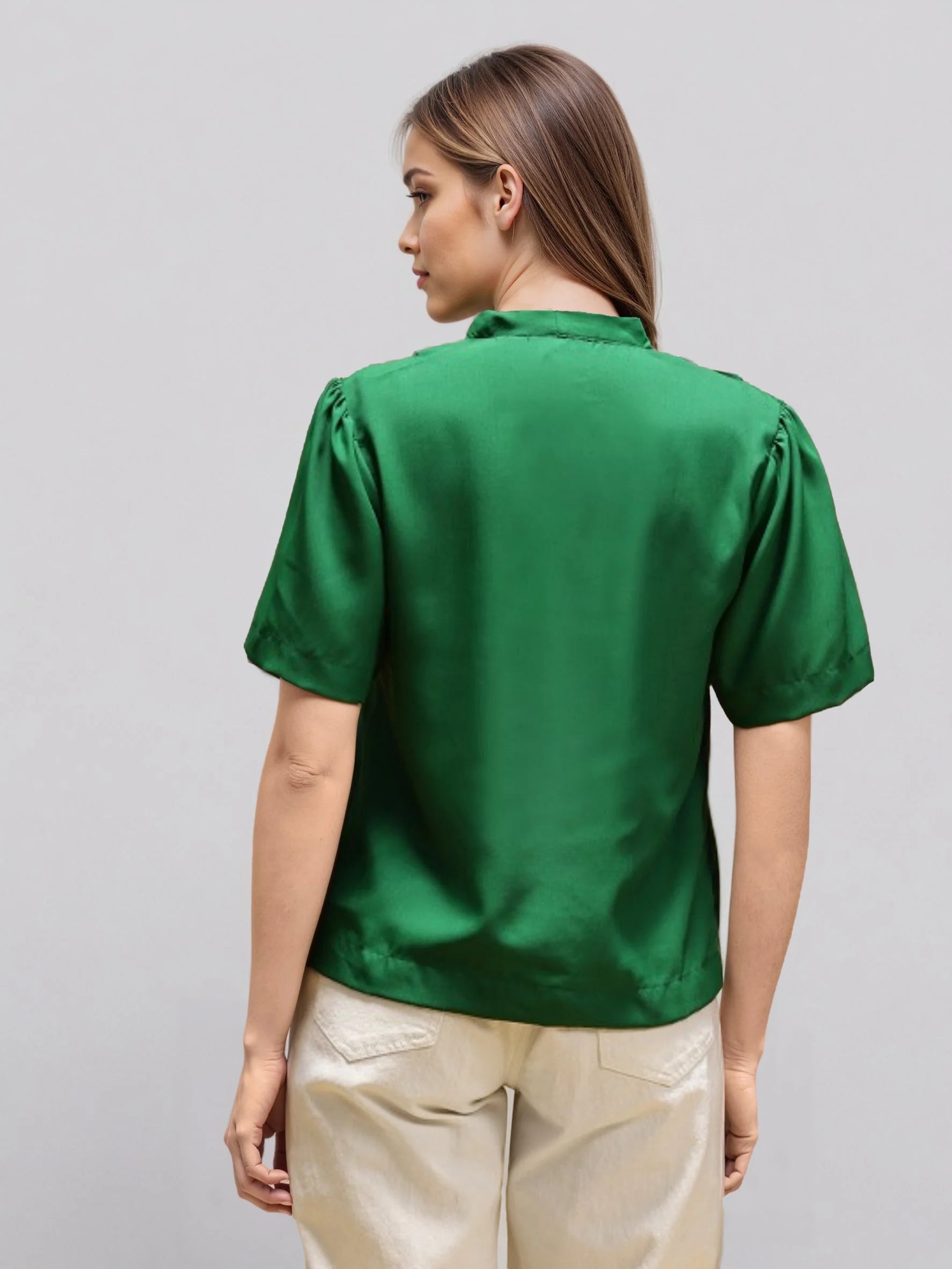 Rosah Women Green V-Neck Dyed Smart Casual Top-RSTPPDSTDY-03