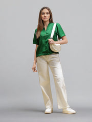 Rosah Women Green V-Neck Dyed Smart Casual Top-RSTPPDSTDY-03