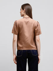 Rosah Women Brown V-Neck Dyed Smart Casual Top-RSTPPDSTDY-04