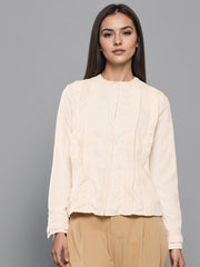 Rosah Women Off White Mandarin Collar Dyed Smart Casual Top-RSTPRPDY-09