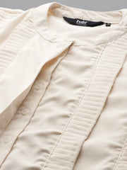 Rosah Women Off White Mandarin Collar Dyed Smart Casual Top-RSTPRPDY-09