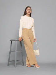 Rosah Women Off White Mandarin Collar Dyed Smart Casual Top-RSTPRPDY-09