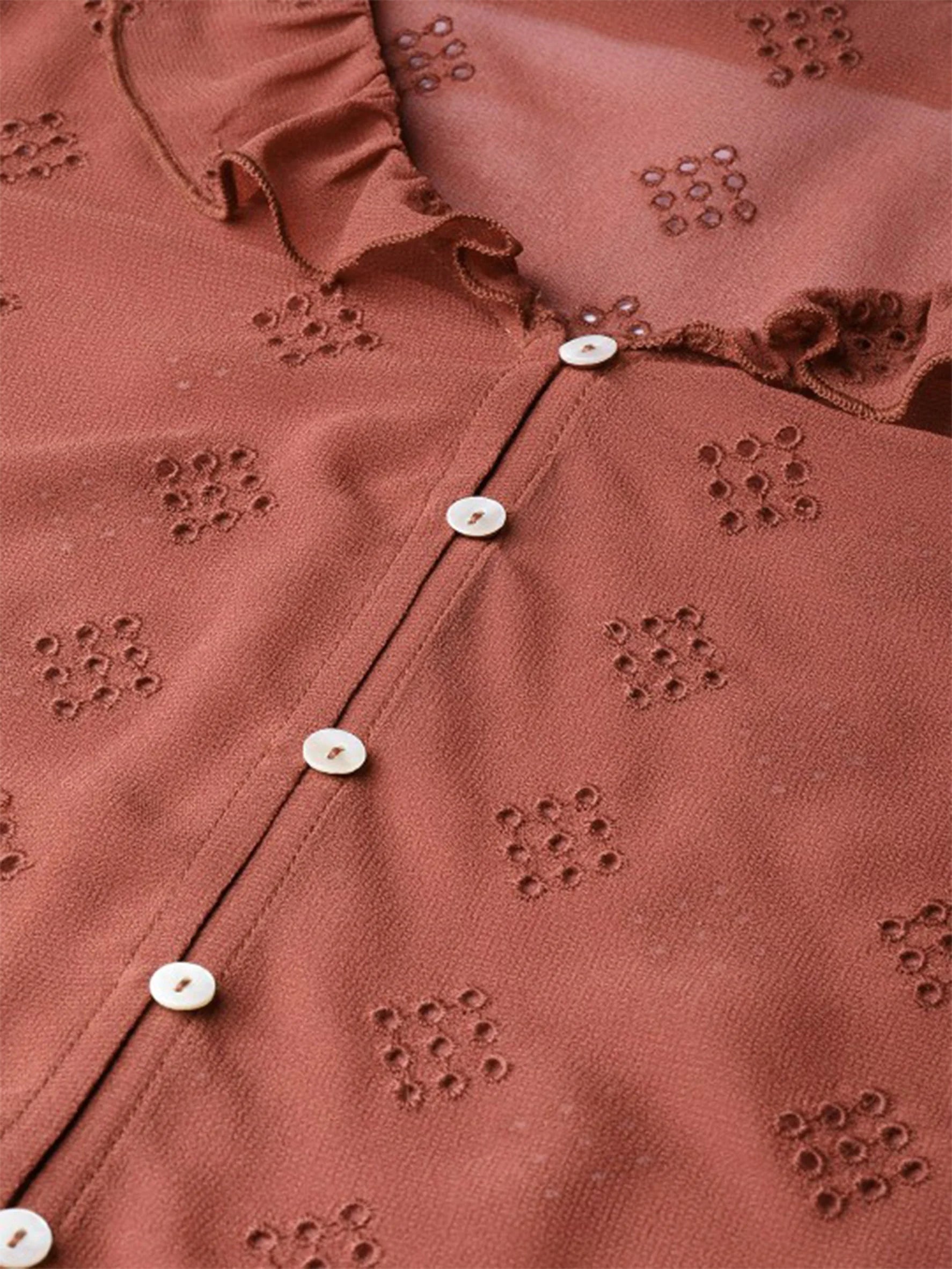 Rosah Women Rust Shirt Collar Dyed Smart Casual Top-RSTPRTDY-08