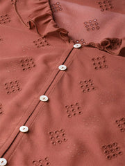Rosah Women Rust Shirt Collar Dyed Smart Casual Top-RSTPRTDY-08