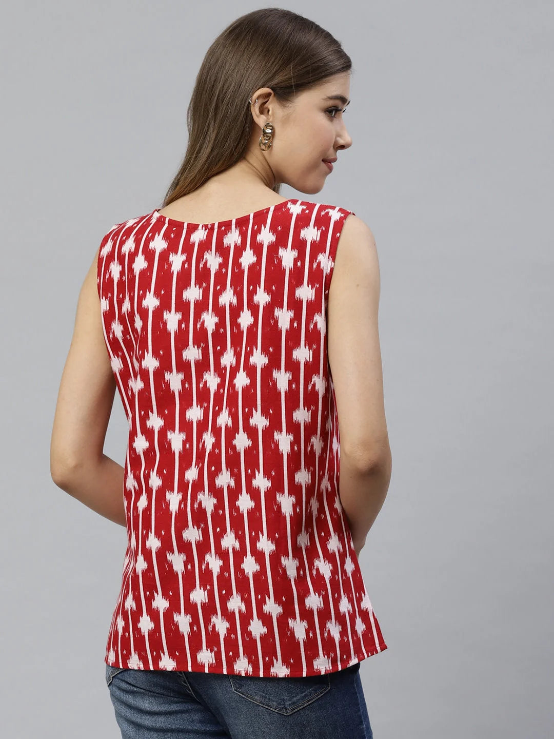 Red & White Printed Cotton Top - Tunic Tops for Women Online