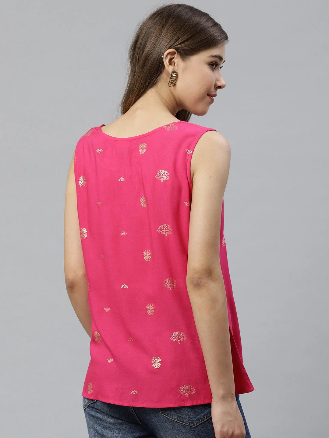 Pink & Gold Printed Tunic Top | Women's Indian Kurta Ladies