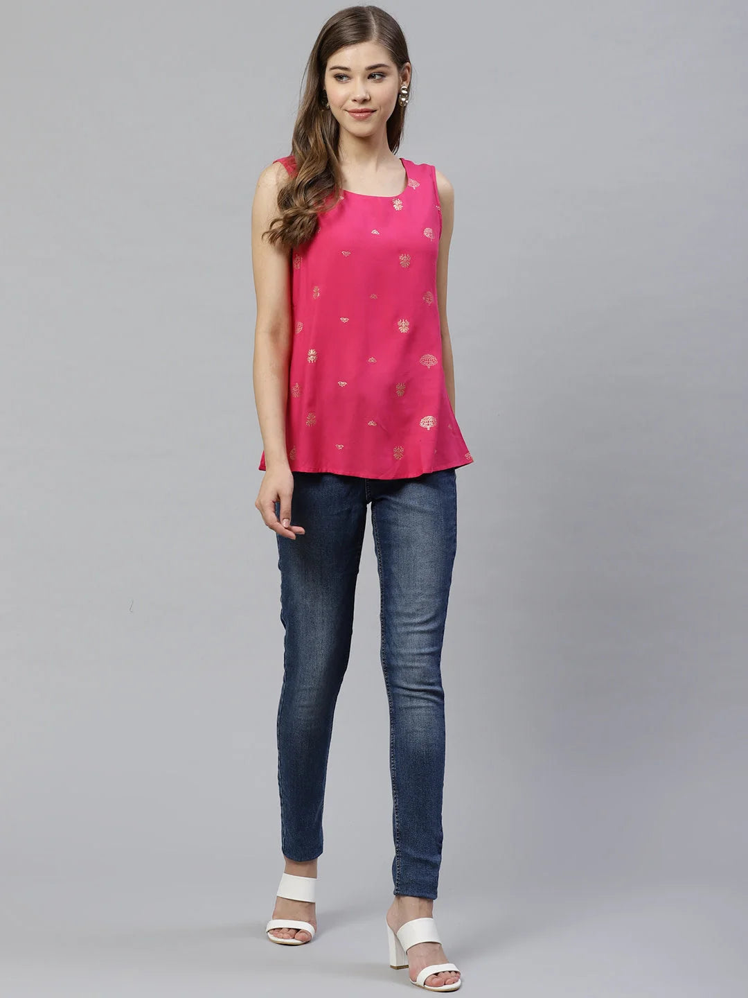 Pink & Gold Printed Tunic Top | Women's Indian Kurta Ladies