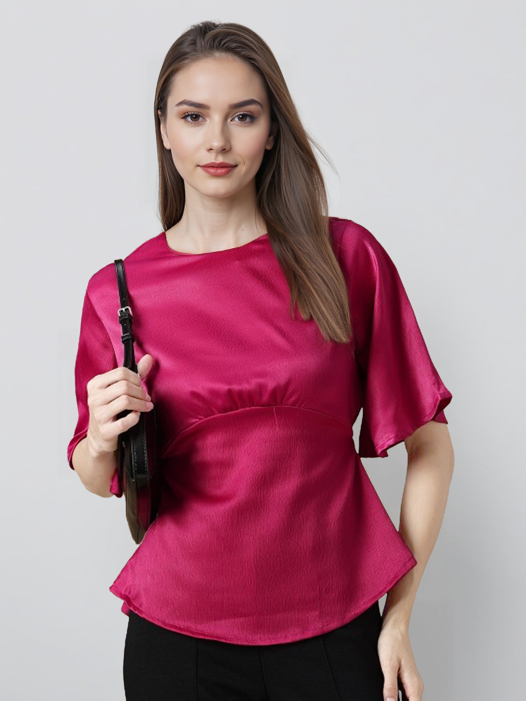 Rosah Women Pink High Neck Dyed Smart Casual Top-RSTPSTDY-06