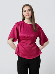 Rosah Women Pink High Neck Dyed Smart Casual Top-RSTPSTDY-06