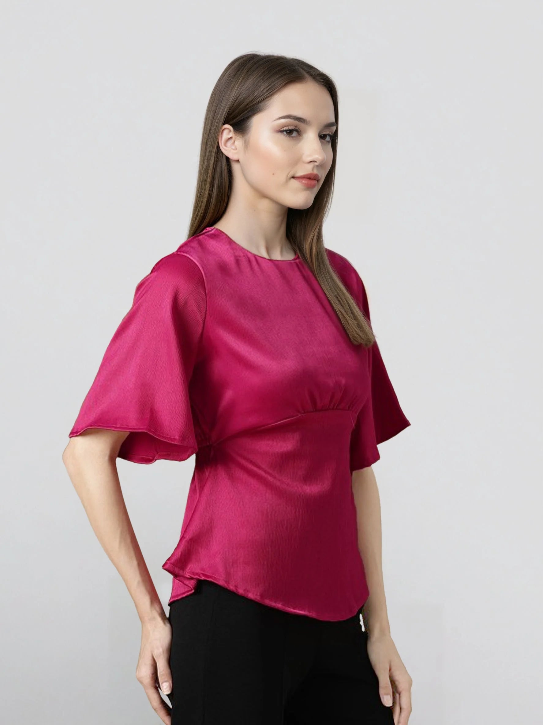 Rosah Women Pink High Neck Dyed Smart Casual Top-RSTPSTDY-06