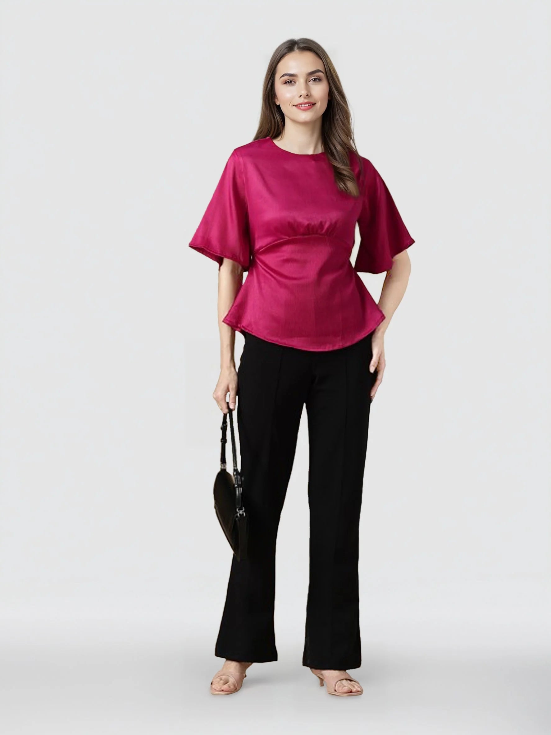 Rosah Women Pink High Neck Dyed Smart Casual Top-RSTPSTDY-06