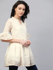 Cream Chanderi Ethnic Print Tunic-AHTUCHGPGL-8030