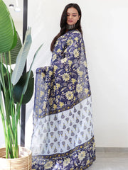 Women's Cotton Navy Blue Printed Ready To Wear With Blouse Piece-RTWMINAXI4102