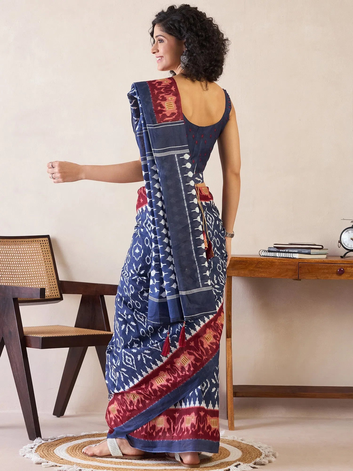 Navy Blue Cotton Ready To Wear Saree | Indian Sarees