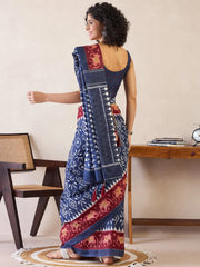Women's Georgette Light Blue Printed Designer Saree With Blouse Piece-27KAVI2701