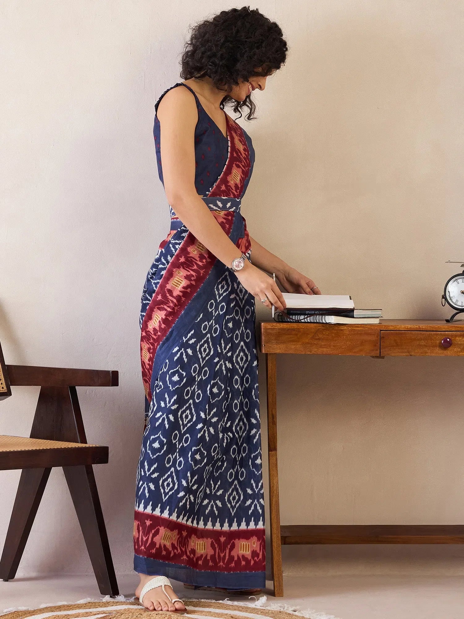 Navy Blue Cotton Ready To Wear Saree | Indian Sarees