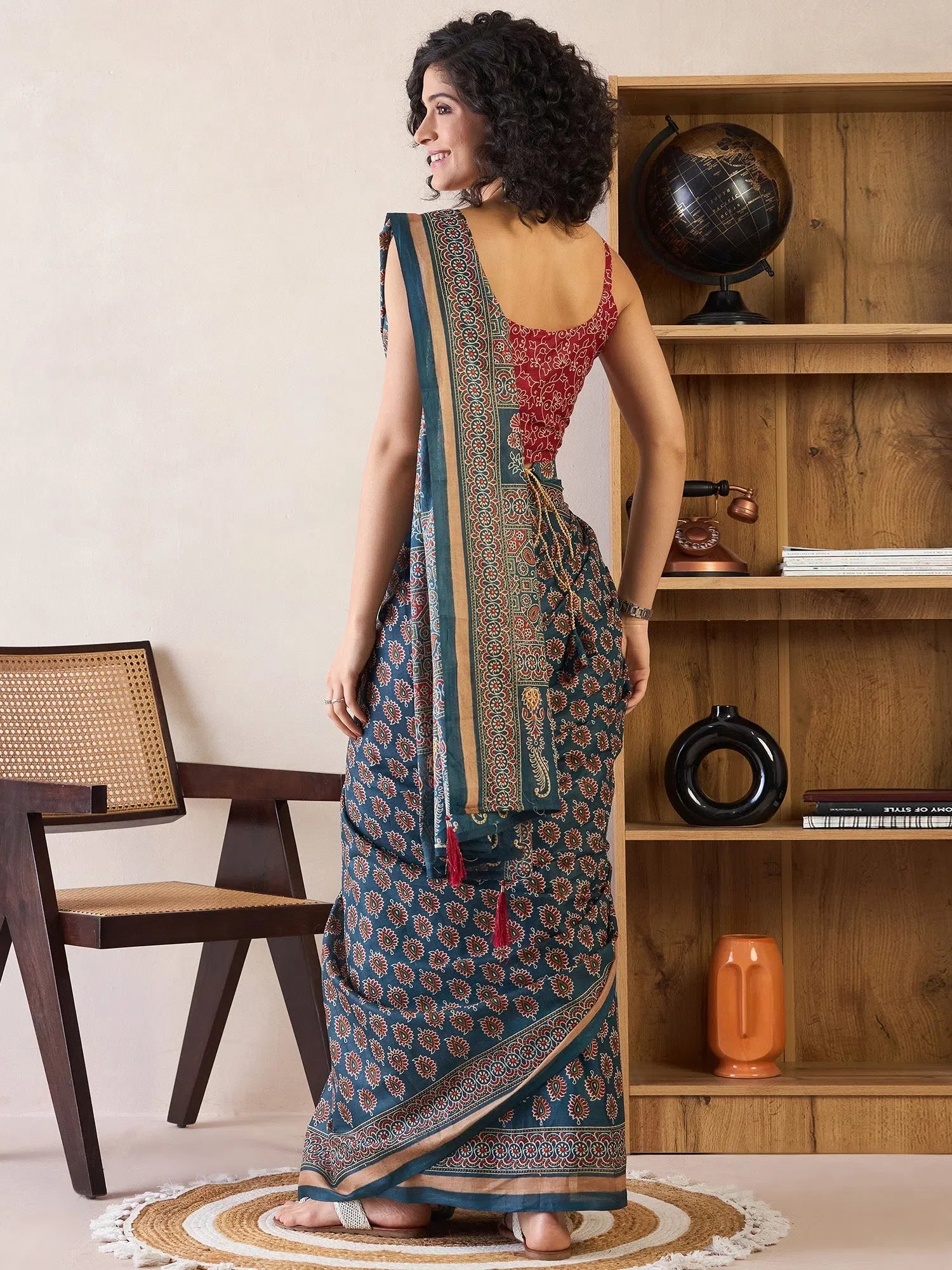 Teal Cotton Saree: Ready to Wear | Designer Sarees India