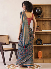 Women's Georgette Rust Printed Designer Saree With Blouse Piece-PLTINUM1006