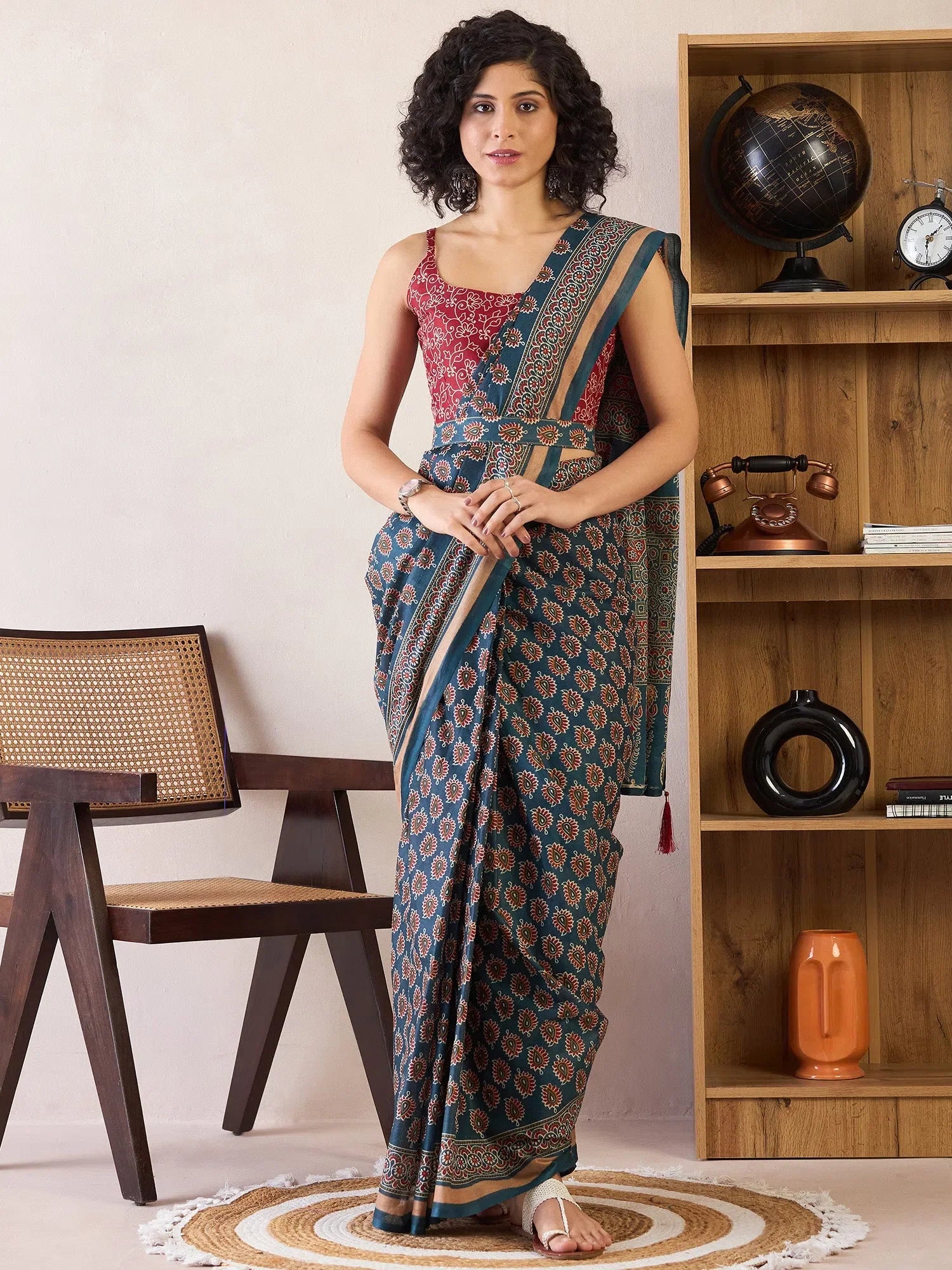 Teal Cotton Saree: Ready to Wear | Designer Sarees India