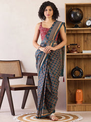 Women's Georgette Rust Printed Designer Saree With Blouse Piece-PLTINUM1006