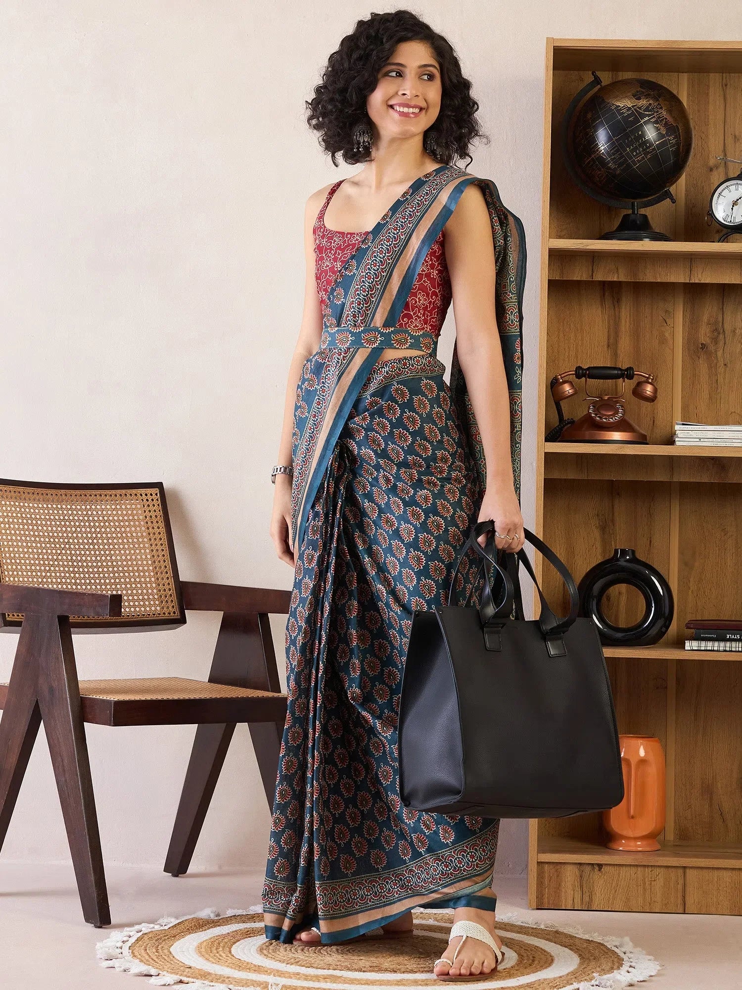Teal Cotton Saree: Ready to Wear | Designer Sarees India