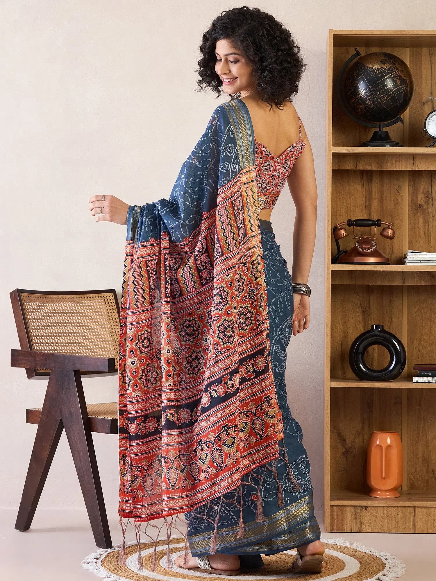 Navy Cotton Ready To Wear Saree | Indian Sarees