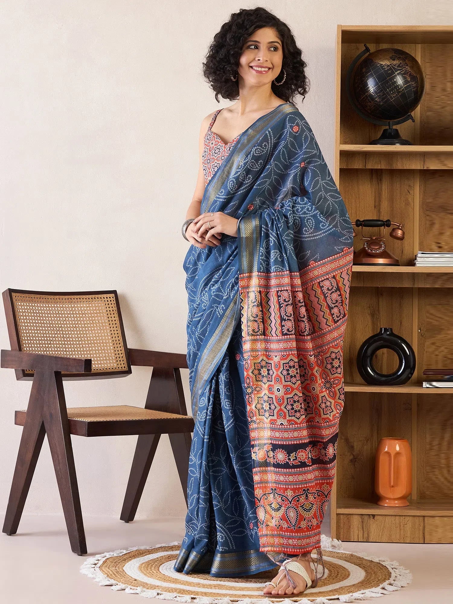 Navy Cotton Ready To Wear Saree | Indian Sarees