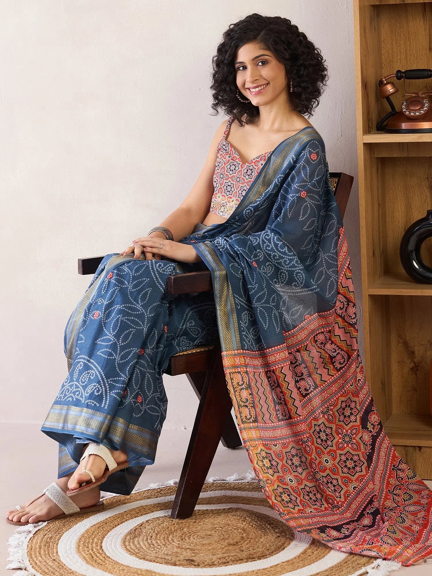Navy Cotton Ready To Wear Saree | Indian Sarees