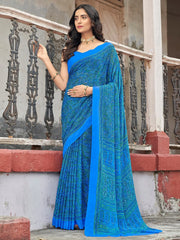 Women's Kota Doria Cotton Green Printed Designer Saree With Blouse Piece-BALUSHA104