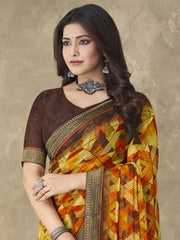 Women's Chiffon Yellow Embellished Designer Saree With Blouse Piece-RUCHI24003B