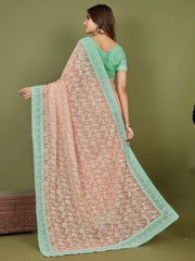 Women's Chiffon Rose Gold Embroidered Designer Saree With Blouse Piece-RUKMANI1006