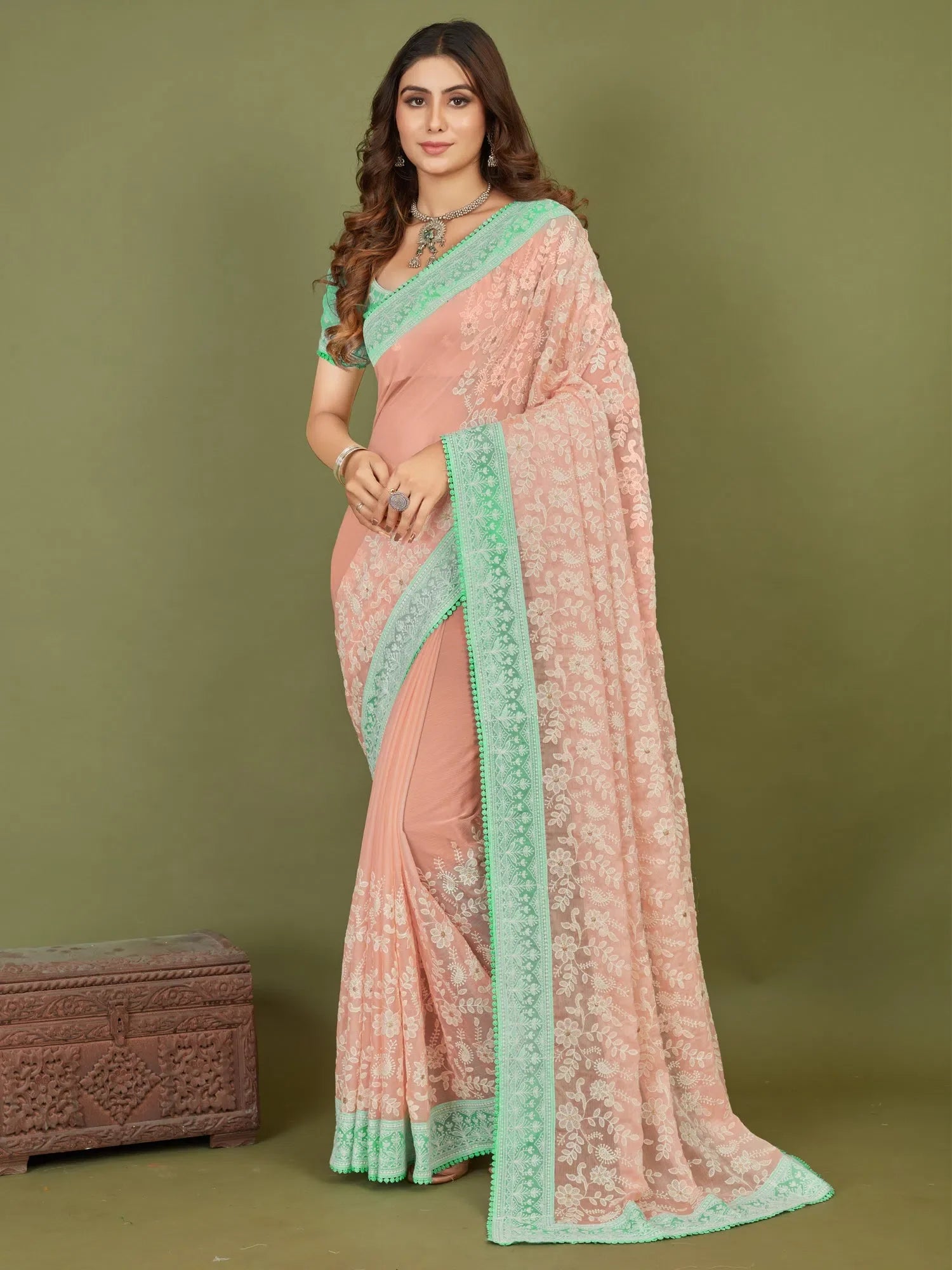 Embroidered Polyester Saree - Indian Sarees & Designer Style