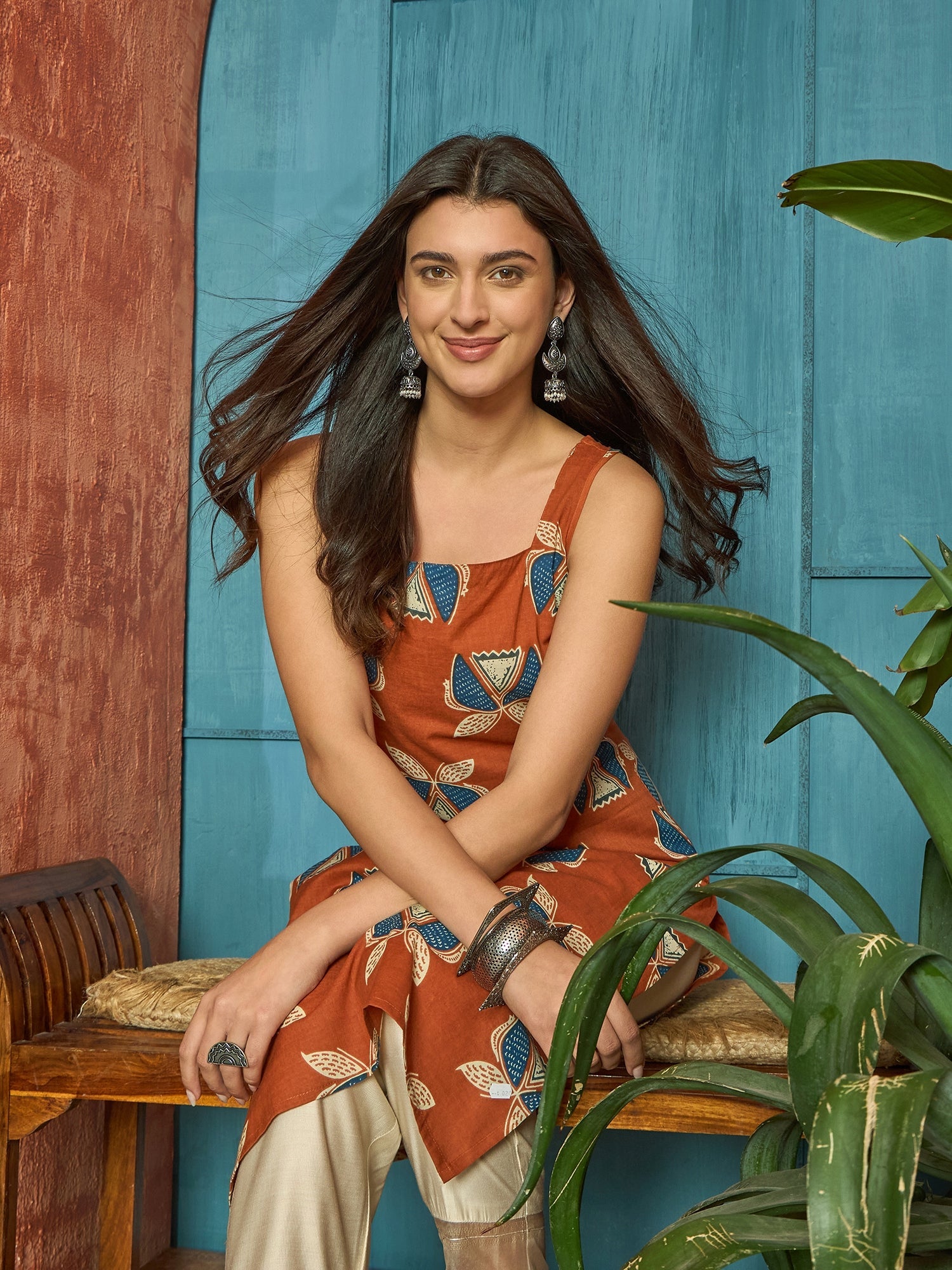 Women's Rust Block Printed Cotton Straight Kurta (RUSTLETTUCE) | DesiQ