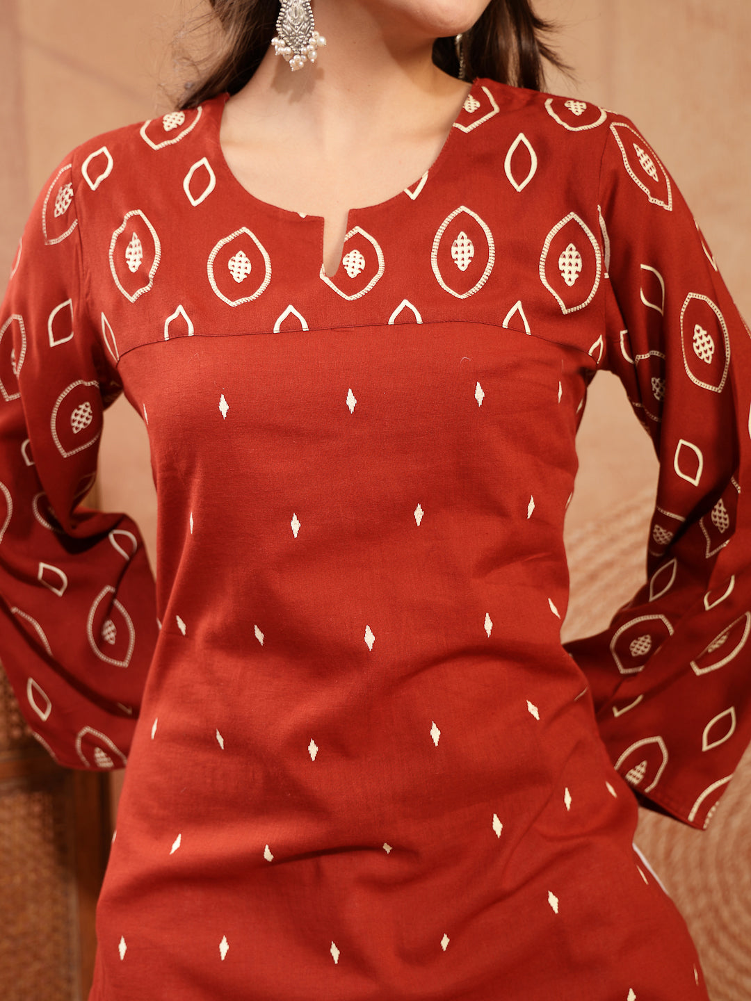 Women's Rust Ethnic Printed Cotton Straight Kurta (RUSTREGAL) | DesiQl