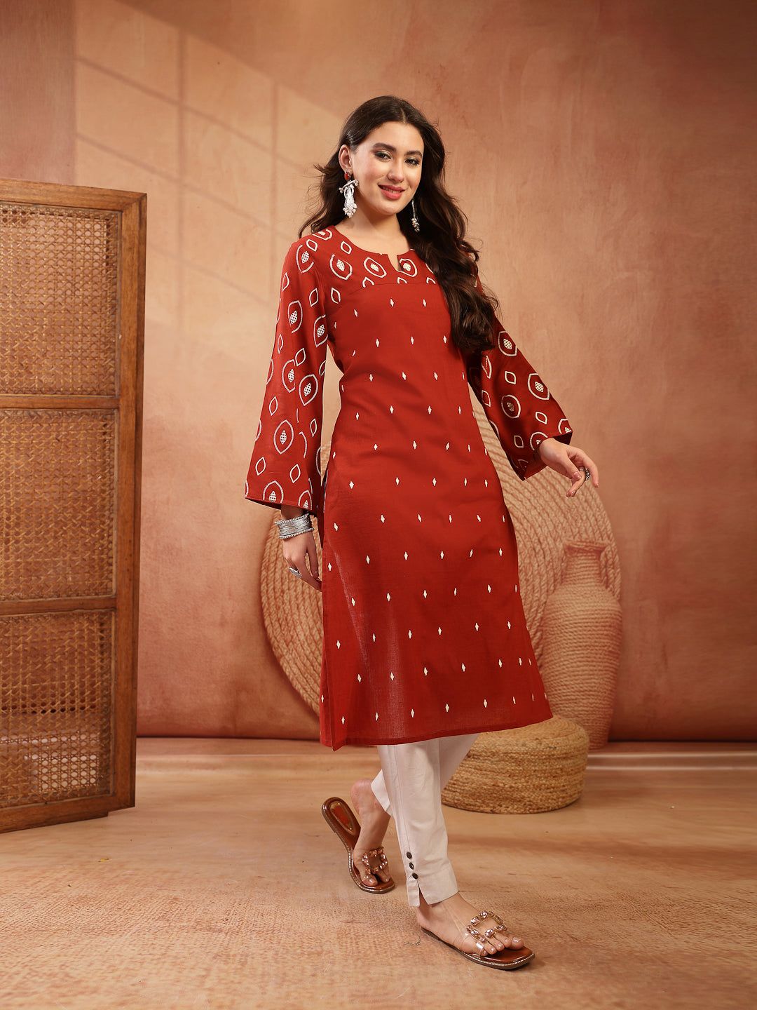 Women's Rust Ethnic Printed Cotton Straight Kurta (RUSTREGAL) | DesiQl