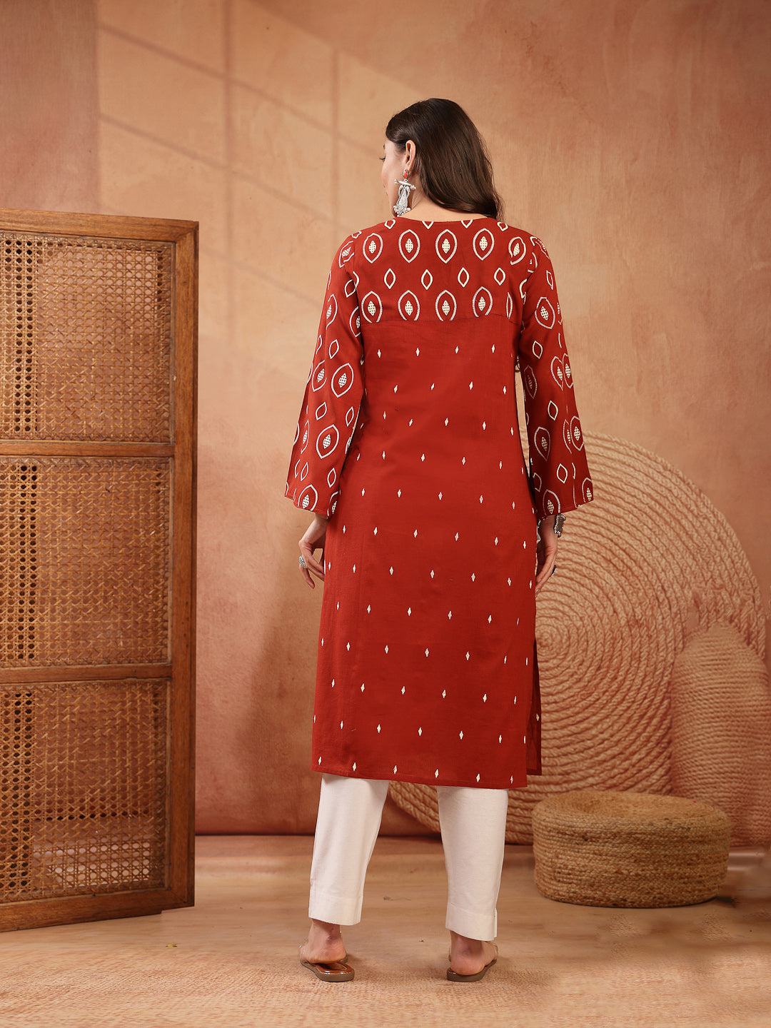 Women's Rust Ethnic Printed Cotton Straight Kurta (RUSTREGAL) | DesiQl
