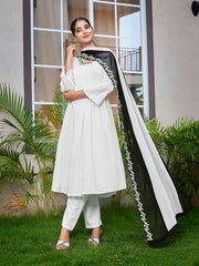 Women's Viscose Solid Flared Kurta Pant With Dupatta-ME101-surbhizmlblkwhite