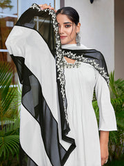 Women's Viscose Solid Flared Kurta Pant With Dupatta-ME101-surbhizmlblkwhite