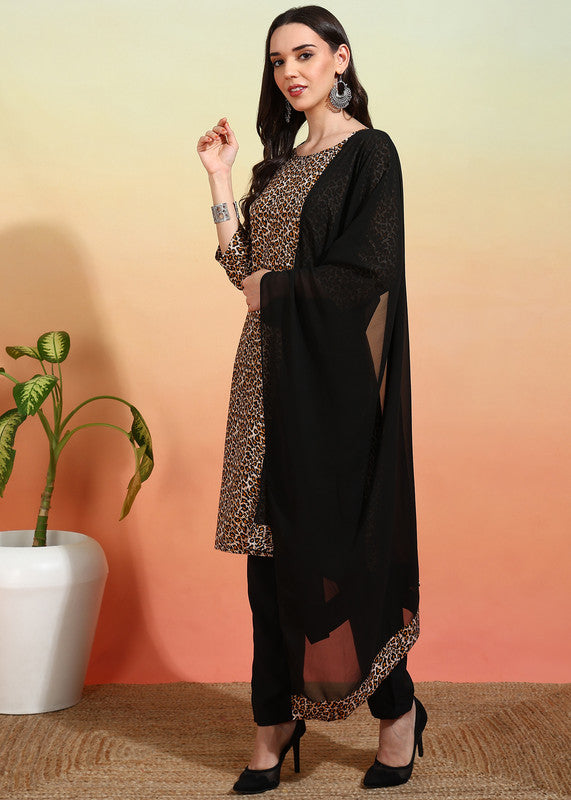 Women's Crepe Printed Straight Kurta Pant With Dupatta