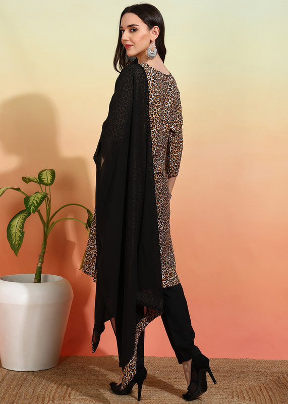 Women's Crepe Printed Straight Kurta Pant With Dupatta