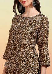 Women's Crepe Printed Straight Kurta Pant With Dupatta-ME104-TIgerblk-CRP-KPD