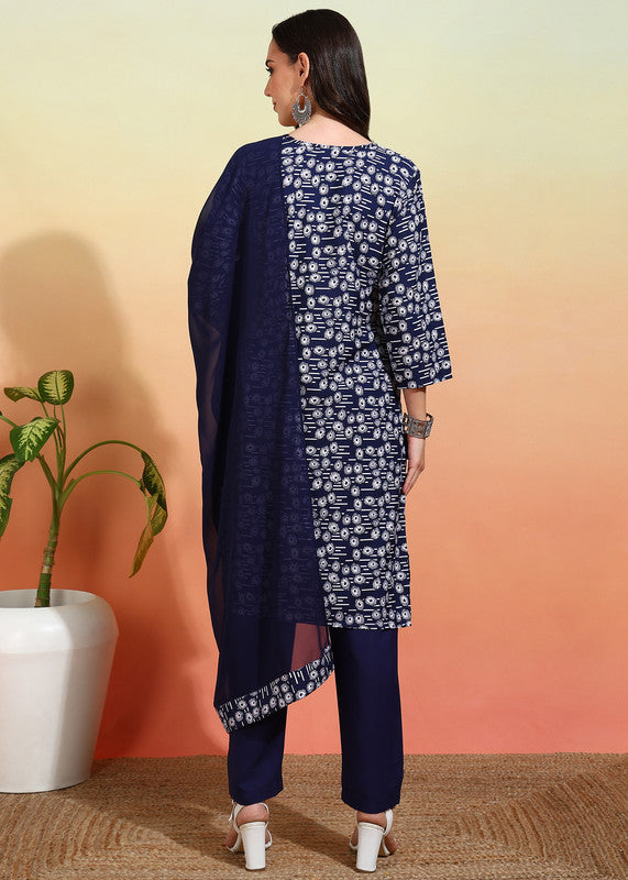 Women's Crepe Printed Straight Kurta Pant With Dupatta